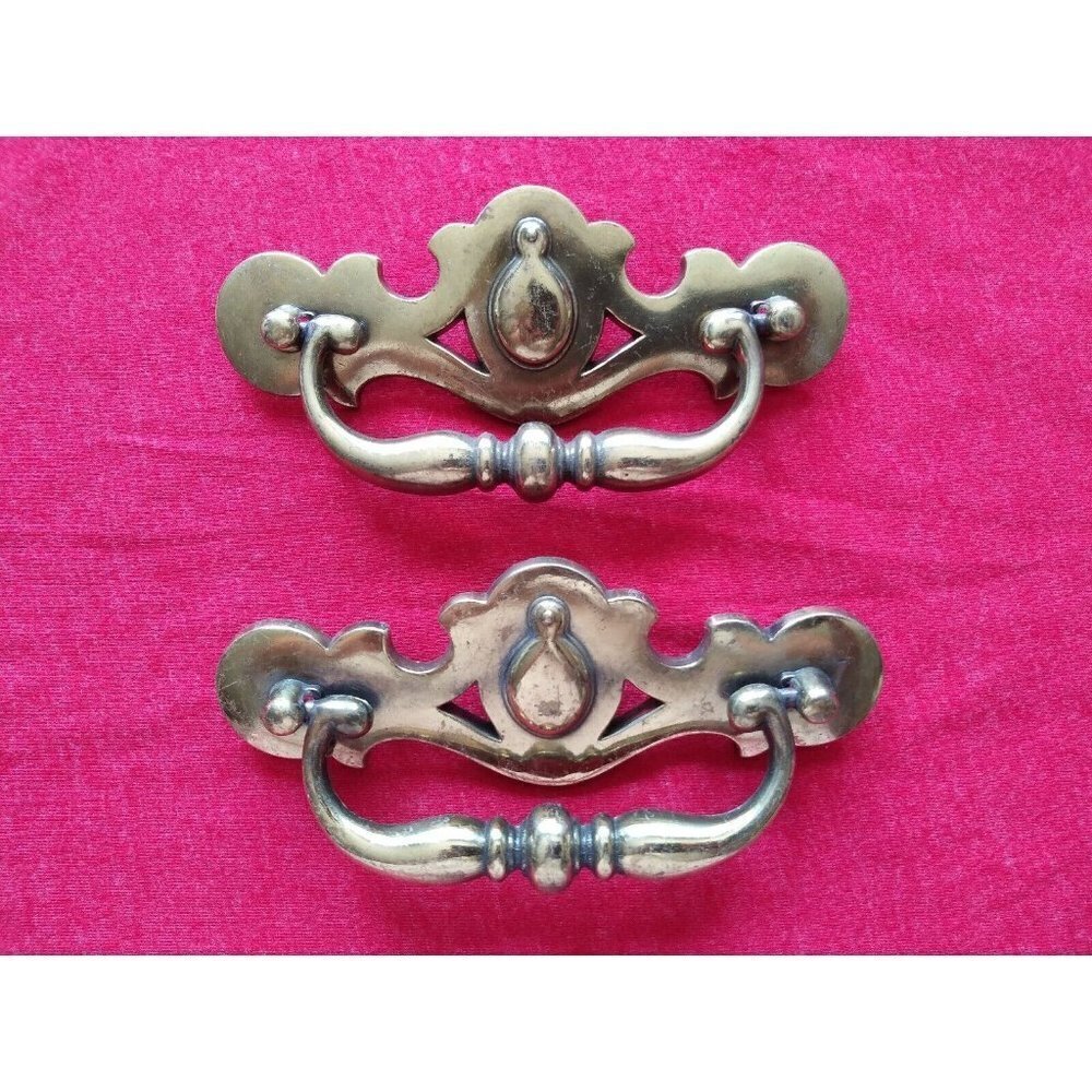 2 Vintage ?Keeler Brass Chippendale Batwing Ornate Drawer Pulls Handles 5.5"long